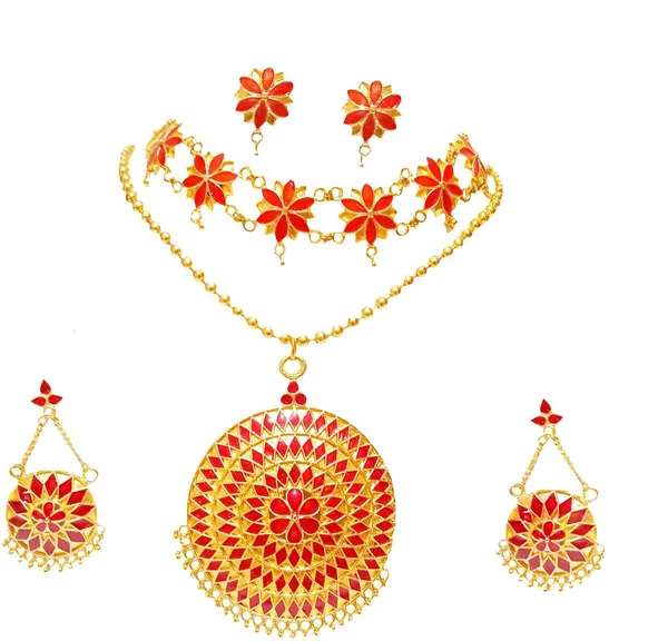 Assamese_Traditional_Gold_Plated_Red_Colour_Combo_Jewellery_Set_For_Women